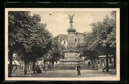 AK Siegburg, Markt mit Denkmal
