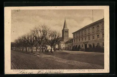 AK Siegburg, Marktplatz, Kaht. Kirche und Gymnasium