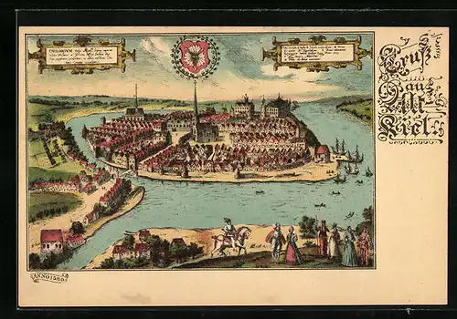 Lithographie Kiel, Ortsansicht Anno 1580