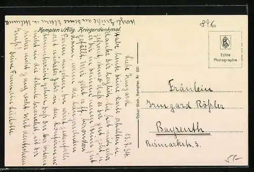 AK Kempten i. Allg., Partie am Kriegerdenkmal