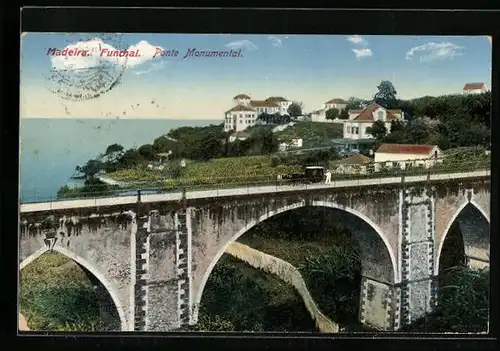 AK Funchal / Madeira, Pont Monumental, Teilansicht mit Brücke