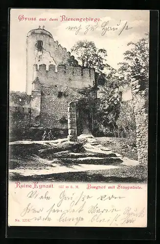 AK Kynast, Ruine, Burghof mit Staupsäule