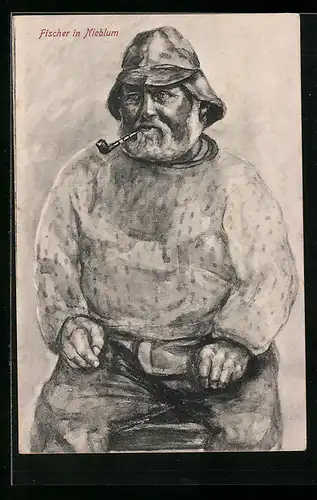 Künstler-AK Nieblum, Fischer mit Pfeife
