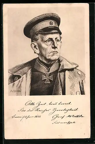 AK Feldmarschall Graf Moltke mit Schirmmütze, Reichseinigungskriege