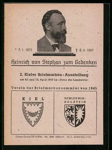 AK Kiel, 2. Briefmarken-Ausstellung 1947 im Haus der Landwirte