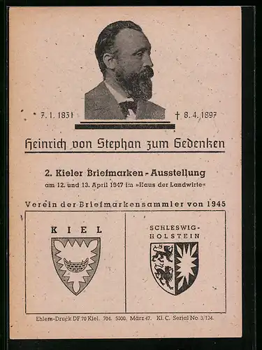 AK Kiel, 2. Briefmarken-Ausstellung 1947 im Haus der Landwirte