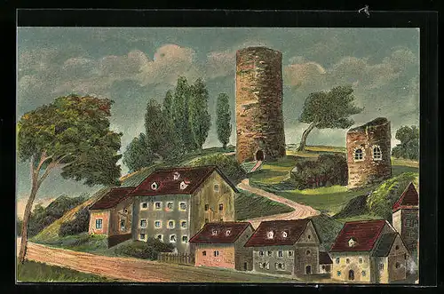 AK Bad Lobenstein, Burgruine nach einem alten Gemälde