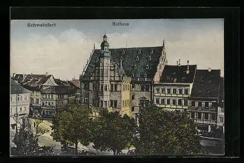 AK Schweinfurt, Rathaus mit Umgebung aus der Vogelschau