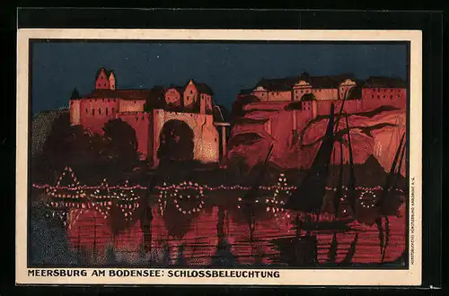 Künstler-AK Meersburg /Bodensee, Schlossbeleuchtung