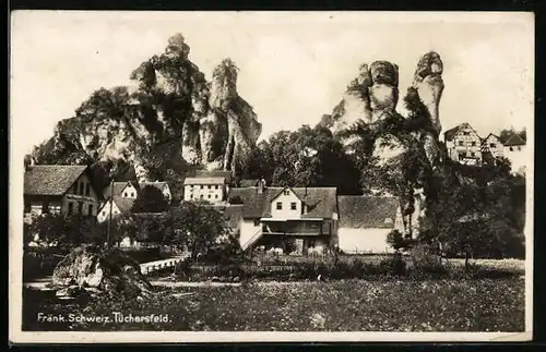 AK Tüchersfeld /Fränk. Schw., Ortsansicht mit Felsen-Formation