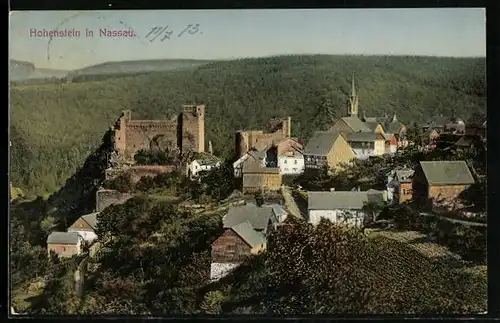 AK Hohenstein in Nassau, Blick auf Ort mit Burg