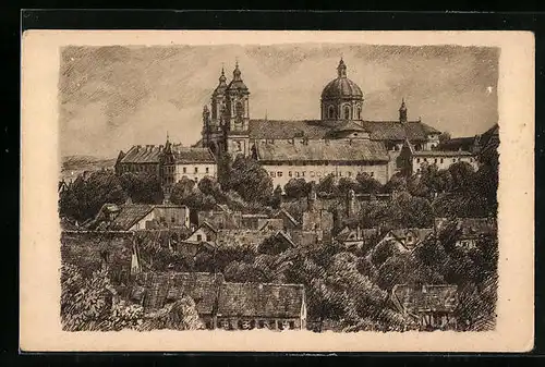 Künstler-AK Ravensburg, Klosterkirche mit Benediktinerabtei von Süden