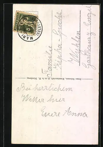 AK Maria Stein, Ortsansicht, Schwalbe mit Brief