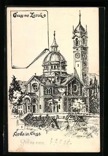 Künstler-AK Zürich, Kirche in Enge
