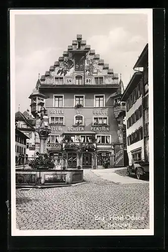 AK Zug, Hotel Ochsen am Kolinplatz mit Brunnen