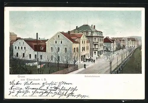 AK Ebersbach i. S., Bahnhofstrasse mit Passanten