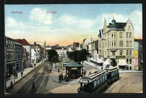 AK Hamburg-Harburg, Strassenbahn am Sand