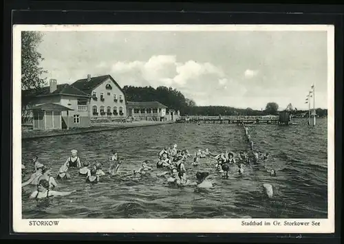 AK Storkow, Stadtbad im Gr. Storkower See