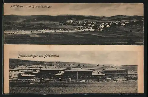 AK Feldstetten, Ortsansicht mit Barackenlager