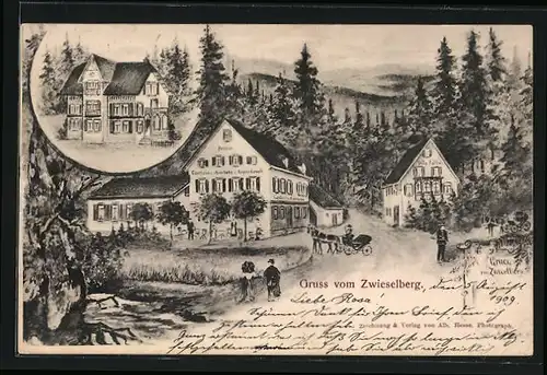 Lithographie Zwieselberg, Gasthaus z. Auerhahn v. August Gebele
