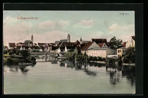 AK Donauwörth, Uferpartie mit Kirche