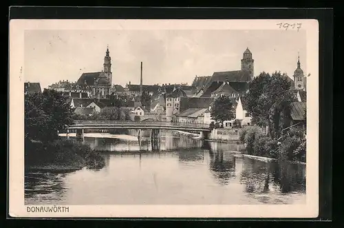 AK Donauwörth, Uferpartie mit Kirche