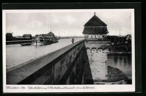 AK Minden i. W., Überführung des Mittellandkanals über die Weser