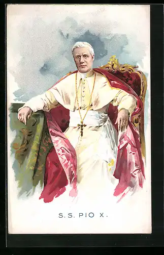 AK Papst Pius X. in einem Sessel sitzend