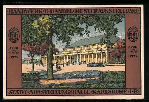 AK Karlsruhe i. B., Handwerk u. Handel Musterausstellung, Städt. Ausstellungshalle