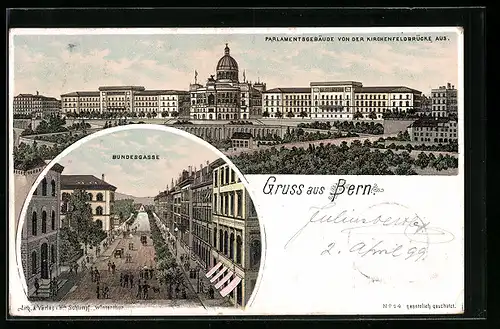 Lithographie Bern, Parlamentsgebäude, Bundesgasse