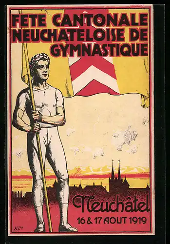 Künstler-AK Neuchâtel, Fete Cantonale Neuchateloise de Gymnastique 1919