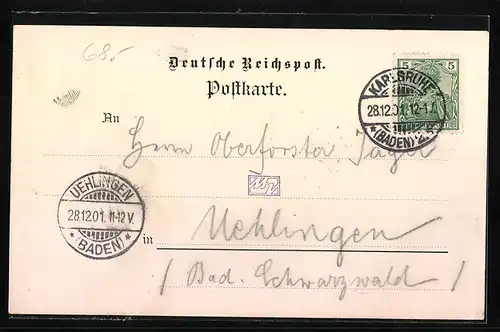 Lithographie Karlsruhe, Gasthaus zum Landsknecht von I. Schleicher