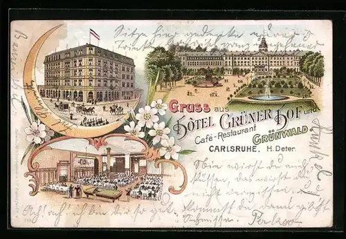 Lithographie Karlsruhe, Hotel Grüner Hof und Cafe-Restaurant Grünwald, Inneres Billardzimmer