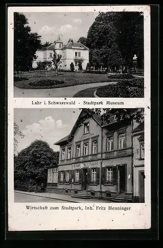 AK Lahr i. Schwarzwald, Stadtparkmuseum mit Garten und Wirtschaft zum Stadtpark
