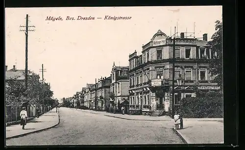 AK Mügeln bei Dresden, Königstrasse mit Gasthof Restaurant Wettiner Hof