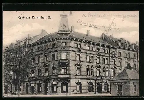 AK Karlsruhe, Gasthaus zum Bremer Eck K. Stichling, Kaiserallee 69, mit Olex Tankstelle