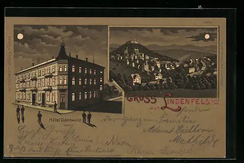 AK Lindenfels i. O., Panorama & Hotel Odenwald