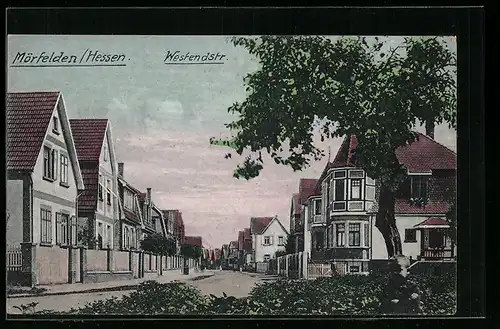 AK Mörfelden-Walldorf, Sicht in die Westendstrasse mit Wohnhäusern