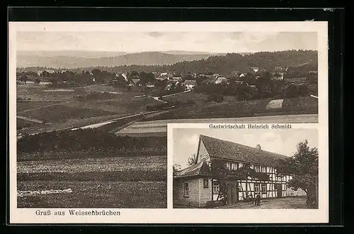 AK Birkenbeul-Weissenbrüchen, Gasthaus von Heinrich Schmidt, Ortsansicht