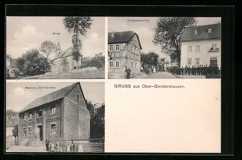 AK Ober-Gondershausen, Handlung Josef Hammes, Kirche, Strassenansicht