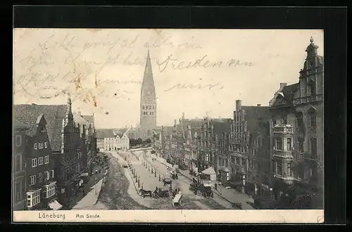 AK Lüneburg, Strasse am Sande mit Kirche