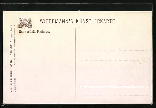 Künstler-AK Osnabrück, Rathaus mit Denkmal