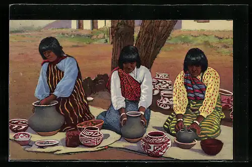 AK Pueblo Indian Women making Pottery
