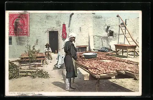 AK Drying Peaches, Indio-Frau bei der Arbeit