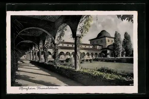 AK Pforzheim, Krematorium vom Pergola aus gesehen