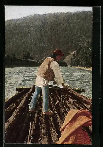 AK Flösser bei der Arbeit auf dem Fluss