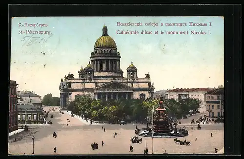 AK St.-Pétersbourg, Cathédrale d'Isac et le monument Nicolas I.