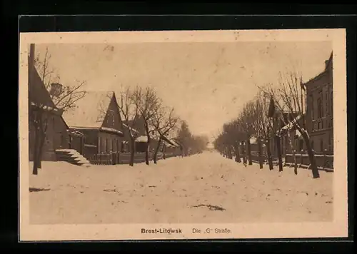 AK Brest-Litowsk, G-Strasse im Winter