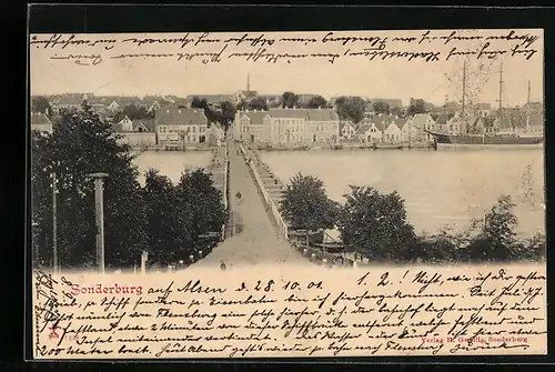AK Sonderburg, Uferpartie mit Brücke