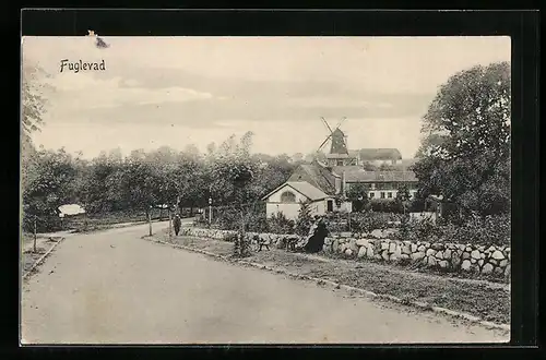 AK Fuglevad, Strassenpartie mit Windmühle